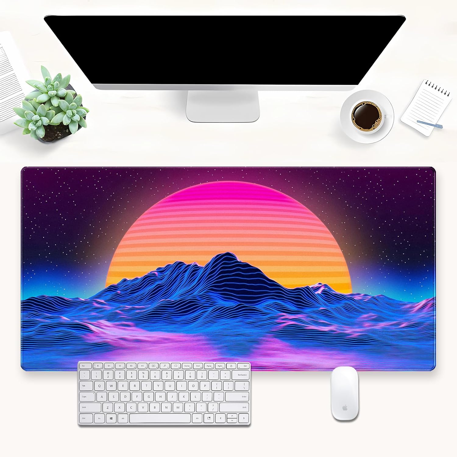 Retro Gaming Desk - Tappetino da scrivania Retro Synthwave Mountain