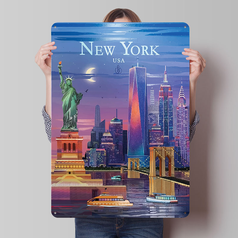 Retro Gaming York - Poster in Latta con Skyline di