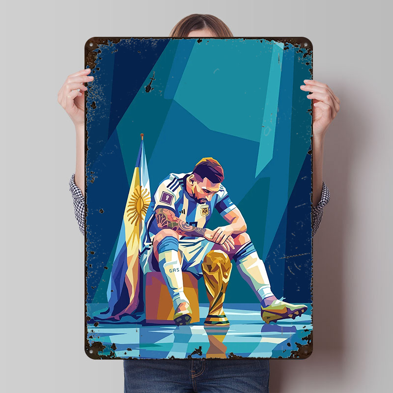 Retro Gaming Desk - Poster di Lionel Messi con Trofeo,