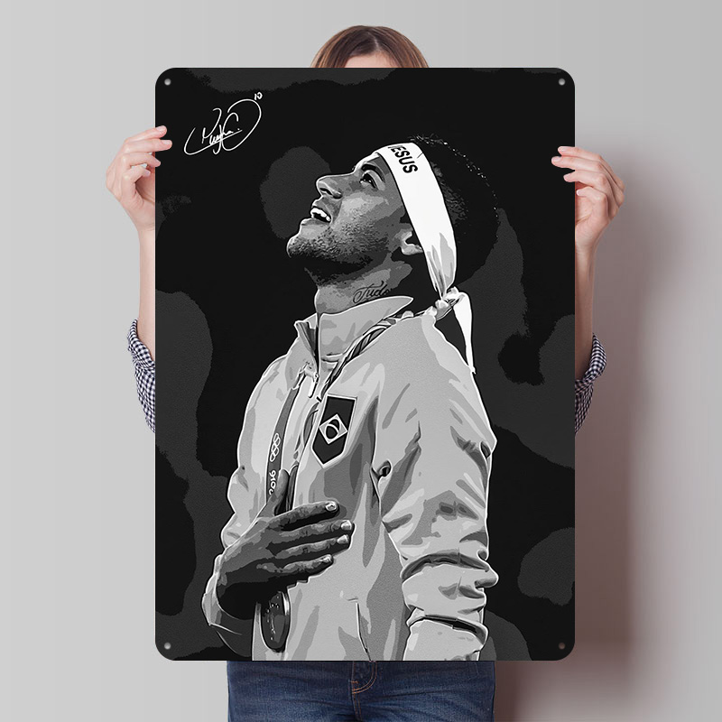 Retro Gaming Desk - Neymar Jr. Poster Ritratto Personalizzato, Targhe