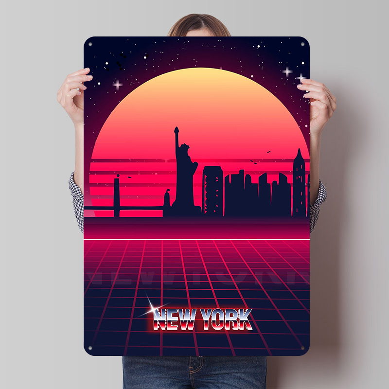Retro Gaming York - Poster Metallico Skyline di New York,